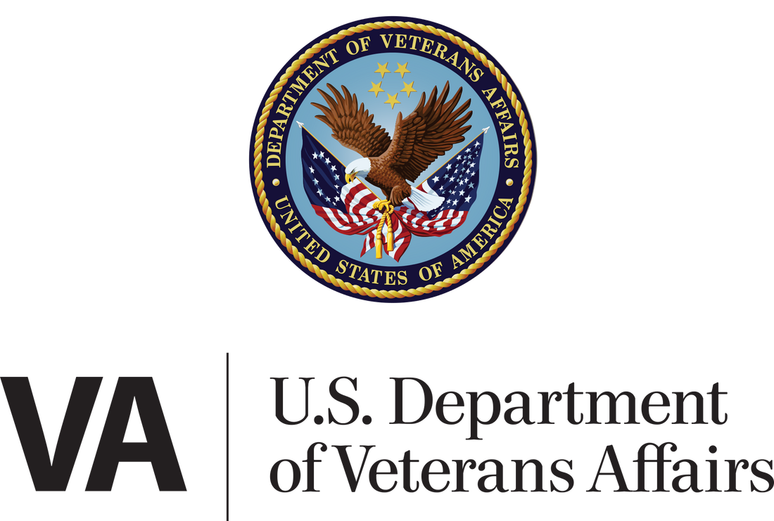 Official U.S. Department of Veterans Affairs logo featuring the VA seal with an eagle, American flags, and the text “U.S. Department of Veterans Affairs” on a black background.