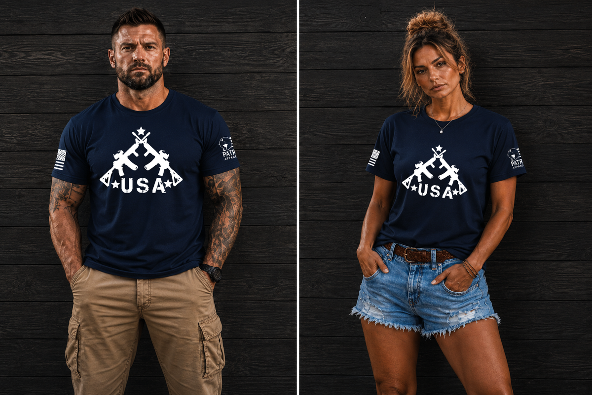 Patriot Apparel USA Rifle T-Shirt – American Flag Design
