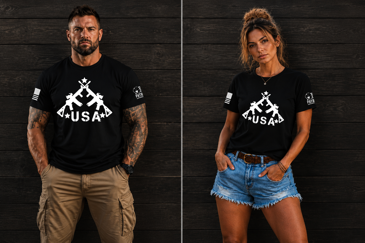 Patriot Apparel USA Rifle T-Shirt – American Flag Design